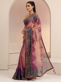 Libas - Womens Multi-Colour Embroidered Saree with Unstitched Blouse