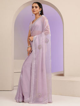 Libas - Womens Lavender Embroidered Saree with Unstitched Blouse
