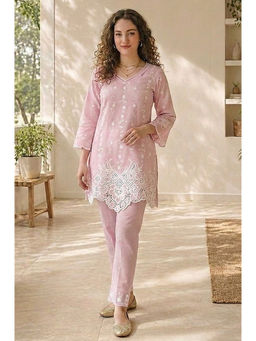 Aurelia - Womens Pink Embroidered Kurta With Pant