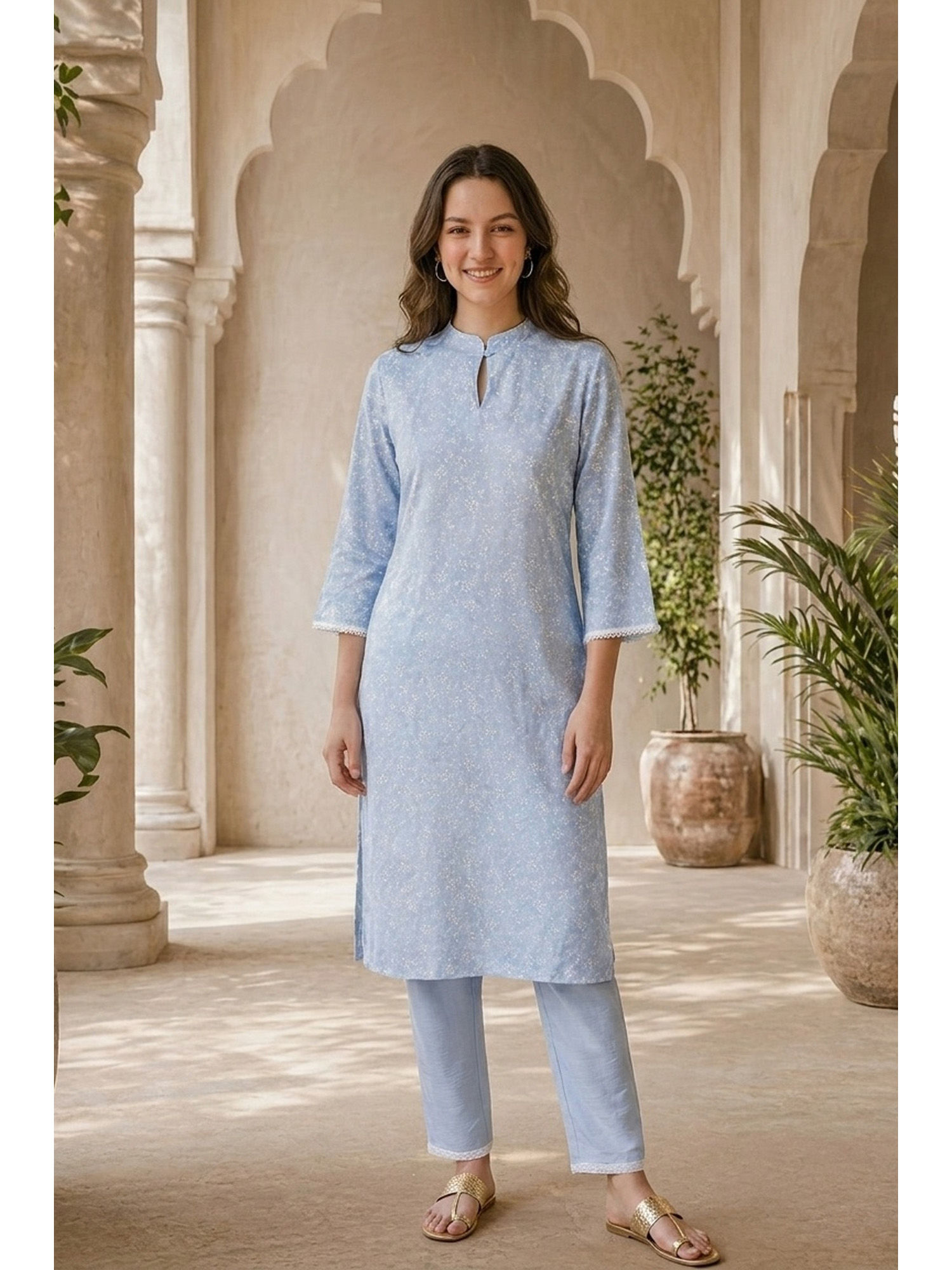 aurelia Womens Blue Printed Kurta With Pant-picture-17