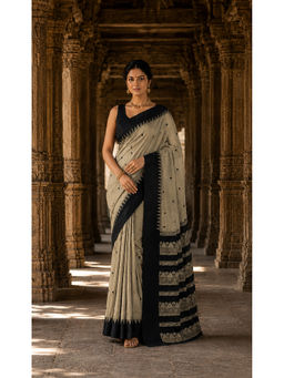 Anjaneya Sarees - Silk Kanjivaram Beige Woven Handloom Saree with Unstitched Blouse