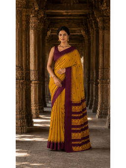 Anjaneya Sarees - Silk Kanjivaram Mustard Woven Handloom Saree with Unstitched Blouse