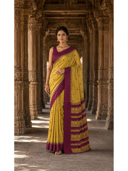 Anjaneya Sarees - Silk Kanjivaram Yellow Woven Handloom Saree with Unstitched Blouse