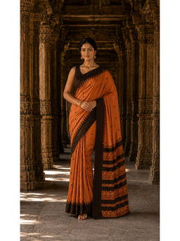 Anjaneya Sarees - Silk Kanjivaram Orange Woven Handloom Saree with Unstitched Blouse
