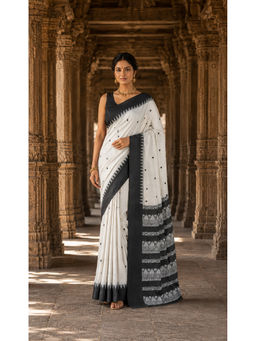 Anjaneya Sarees - Silk Kanjivaram White Woven Handloom Saree with Unstitched Blouse