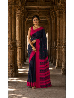 Anjaneya Sarees - Silk Kanjivaram Blue Woven Handloom Saree with Unstitched Blouse