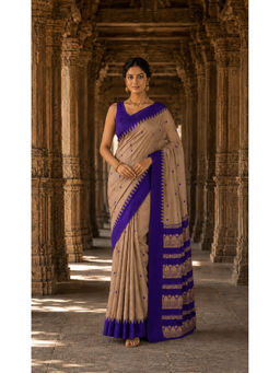 Anjaneya Sarees - Silk Kanjivaram Brown Woven Handloom Saree with Unstitched Blouse