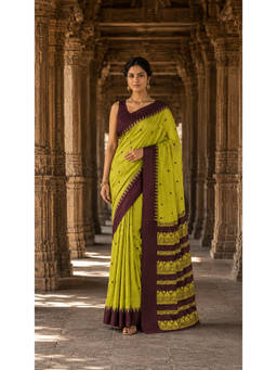 Anjaneya Sarees - Silk Kanjivaram Green Woven Handloom Saree with Unstitched Blouse