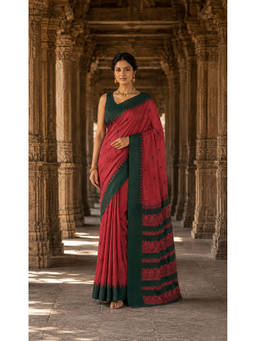 Anjaneya Sarees - Silk Kanjivaram Red Woven Handloom Saree with Unstitched Blouse