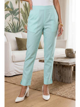 Elleven - Womens Green Solid/Plain Pant