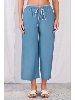 Zuri - Womens Blue Solid/Plain Culottes