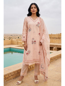 Wishful - Womens Pink Embroidered Kurta With Pant & Dupatta