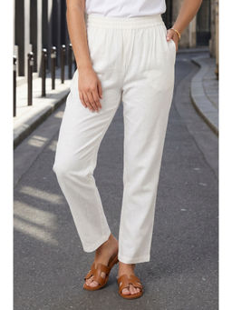 W - Off White Solid/Plain Pant