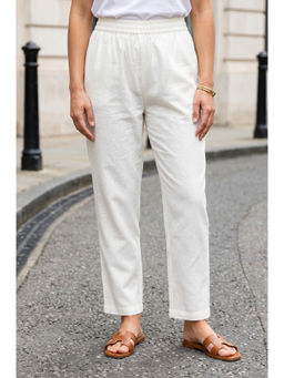 W - Off White Solid/Plain Pant