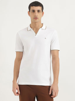 United Colors of Benetton - White Cotton Blend Solid Polo T-Shirt
