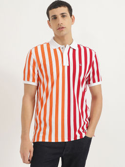 United Colors of Benetton - Red Cotton Blend Stripes Polo T-Shirt