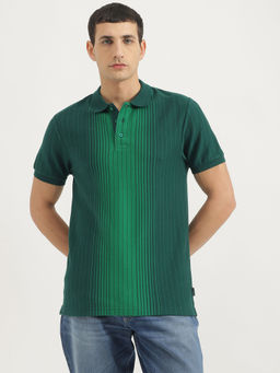United Colors of Benetton - Green Cotton Blend Stripes Polo T-Shirt
