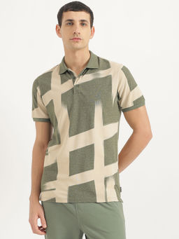 United Colors of Benetton - Green Cotton Blend Printed Polo T-Shirt