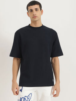 United Colors of Benetton - Black Cotton Blend Textured T-Shirt
