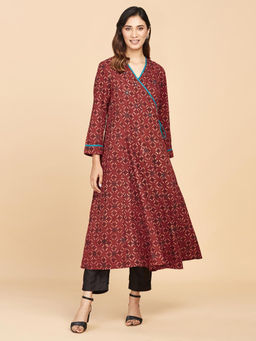 Fabindia - Red Cotton Ajrakh Printed Long Kurta