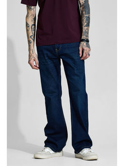 Snitch - Navy Blue Solid Bootcut Casual Jeans for Men