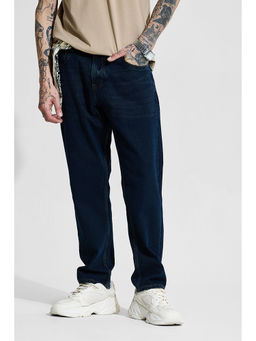 Snitch - Navy Blue Solid Loose Casual Jeans for Men
