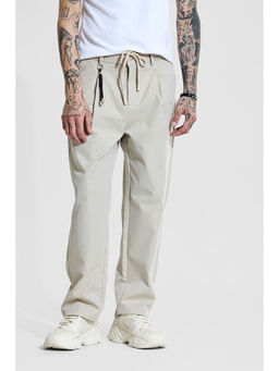 Snitch - Beige Solid Relaxed Casual Trouser for Men