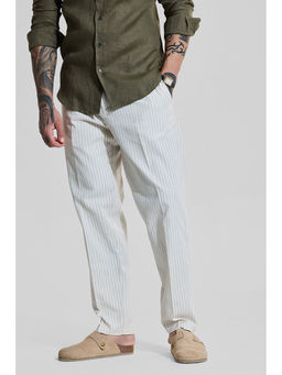 Snitch - White Vertical Stripes Regular Casual Trouser for Men