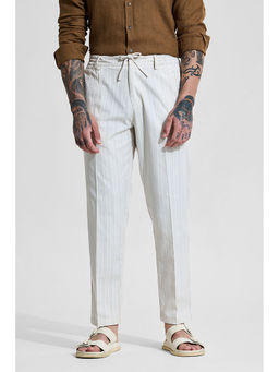 Snitch - Beige Striped Regular Casual Trouser for Men