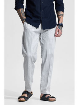 Snitch - Grey Striped Regular Casual Trouser for Men