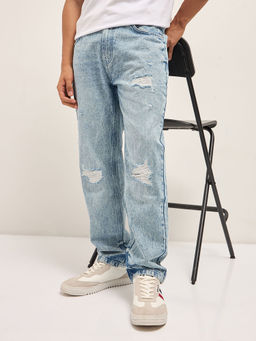 The Bear House - Men's Straight Fit Light Blue Cotton Jeans