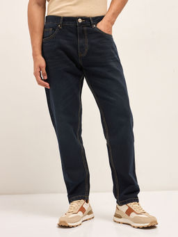 The Bear House - Men's Relaxed Fit Navy Blue Cotton Jeans