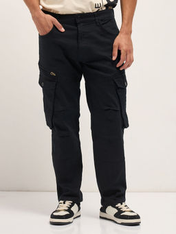 The Bear House - Men's Straight Fit Black Cotton Cargo