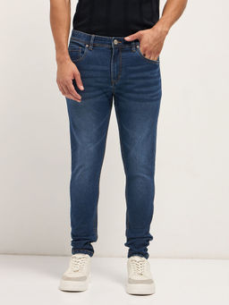 The Bear House - Men's Slim Fit Blue Cotton Jeans