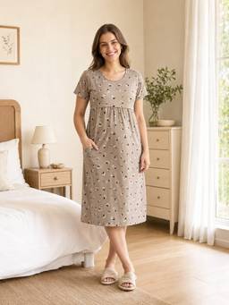 MomToBe - Women'S Cotton French Beige Feeding Nighty