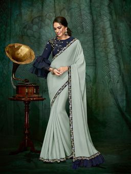 Odette - Pastel Blue Silk Georgette Designer Saree with Unstitched Blouse