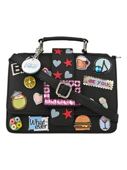 Vdesi - Black Pop Badges Belt Sling Bag