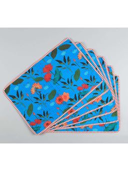 India Circus by Krsnaa Mehta - Blue Blossomy Mosaic Quilted Table Mats (Pack of 6)