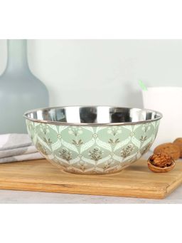 India Circus by Krsnaa Mehta - Green Blooming Dahlia Steel Katori Bowl