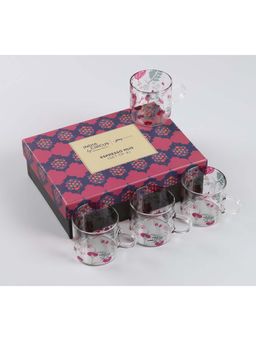 India Circus by Krsnaa Mehta - Clear Grey Floral Galore Glass Espresso Mugs (Pack of 4)