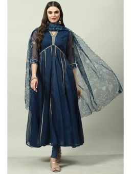 Biba - Blue Printed Suit (Set of 3)