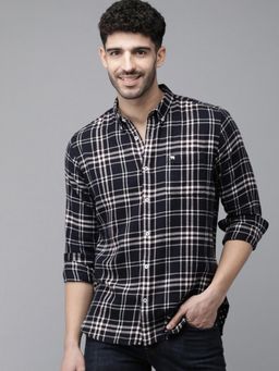 The Bear House - Men's Blue Checked Flannel Slim Fit Shirt