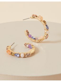 Accessorize London - Womens Purple Chunky Facet & Gem Hoop Earring