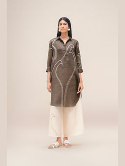 AMPM - Taupe Yuhina Pure Linen Tunic and Palazzo