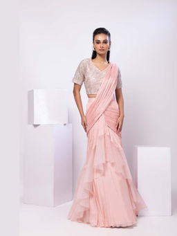 SMRITI - Pink Siana Drape Saree and Stitched Blouse Set with Stitched