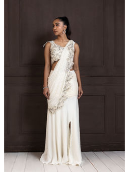 SMRITI - Ivory Grace Draped Saree and Stitched Blouse with Stitched