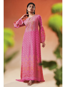 THREE-THREE - Pink Crepe Embroidered A-Line Maxi Gown