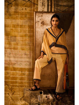 Banana Labs - Sequence Asymmetric Beige Cotton Kaftan Top With Pant