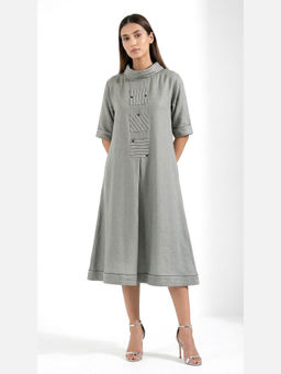 Basanti Kapde aur Koffee - Blue Cotton Silk Plain A-Line Midi Dress