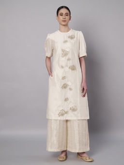 DOUX AMOUR - Aurora Ivory Chanderi Thread Work Kurta with Palazzo